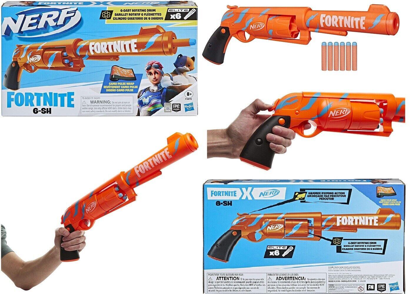 Nerf Fortnite 6-SH Dart Blaster Camo Pulse Wrap Revolver Hammer 8+ Toy Gun Fire