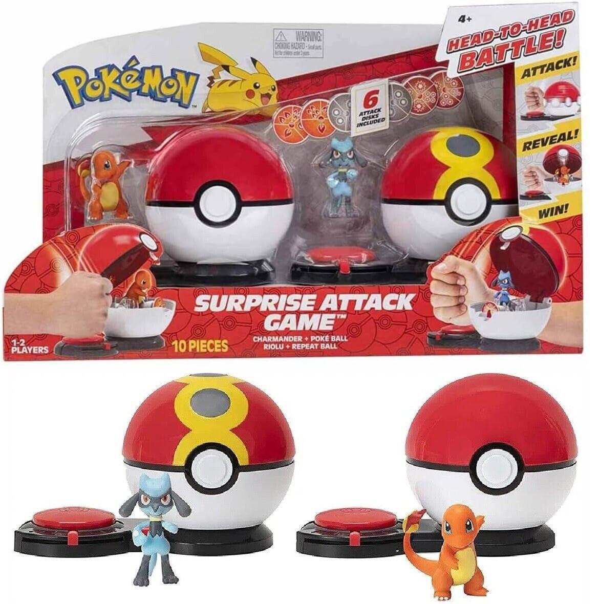 Pokemon Surprise Attack Game Charmander and Riolu 6 Attack Disks Poke Ball Play