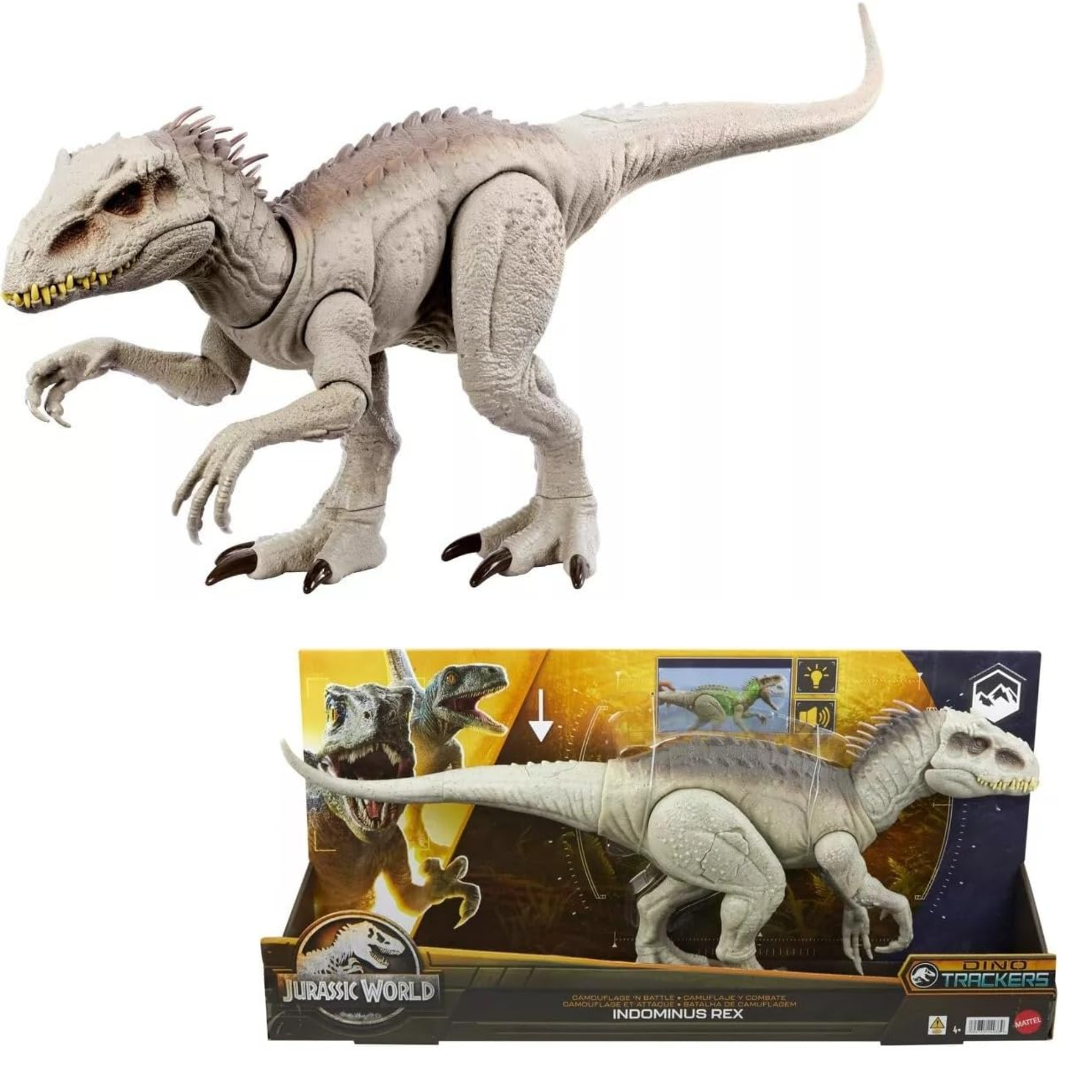 Mattel Jurassic World Indominus Rex Dinosaur Toy Lights Sounds Camouflage Chomp Neck Motion