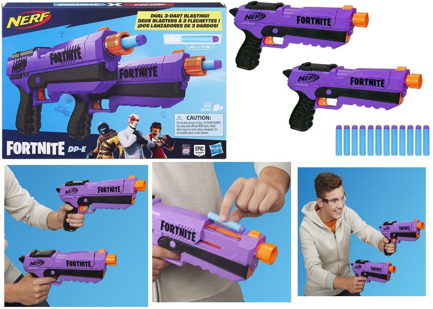 2 Pack Nerf Fortnite DP-E Dual 3-Dart Blasting Blasters Ages 8+ Toy Gun Blaster