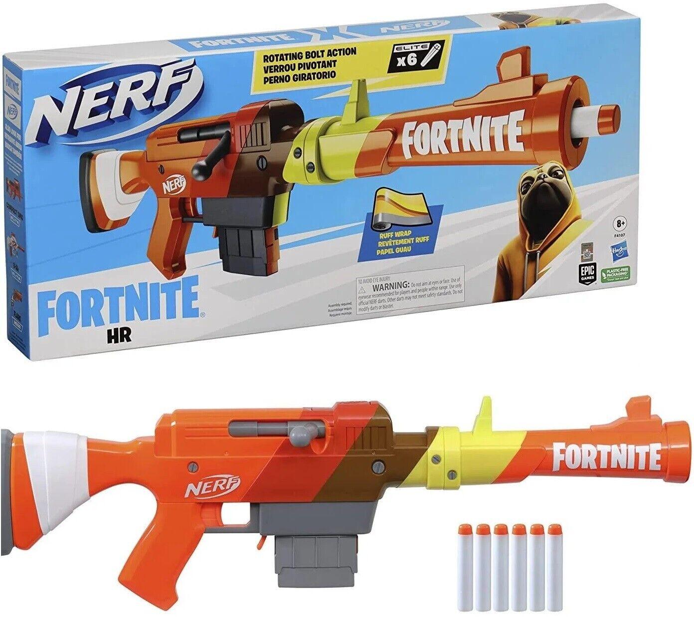 Nerf Fortnite HR Dart Blaster Ruff Wrap Design 6-Dart Elite Clip Fire Gun Play