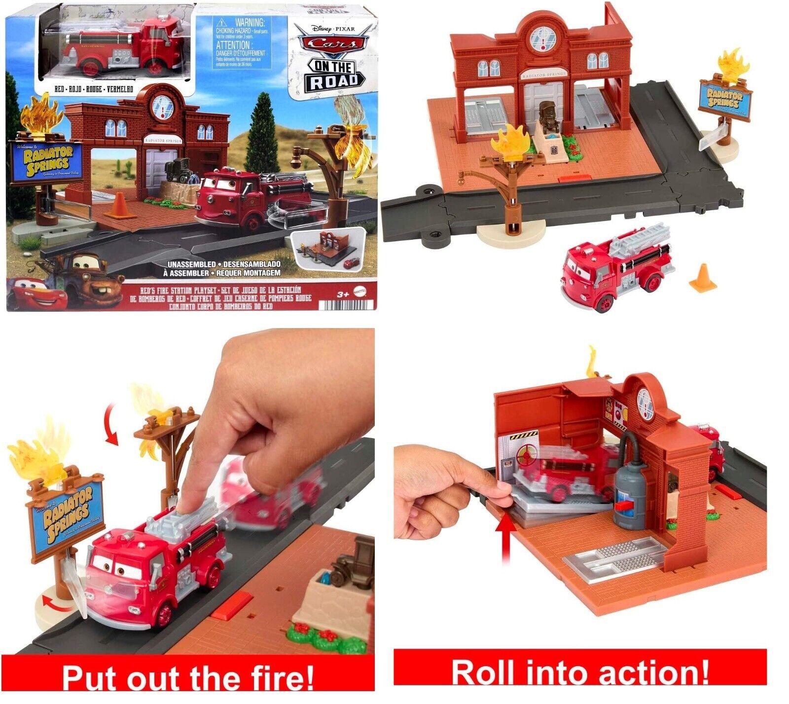 Disney Pixar Cars Red Fire Station Playset Truck Radiator Springs Ages 3+ Toy