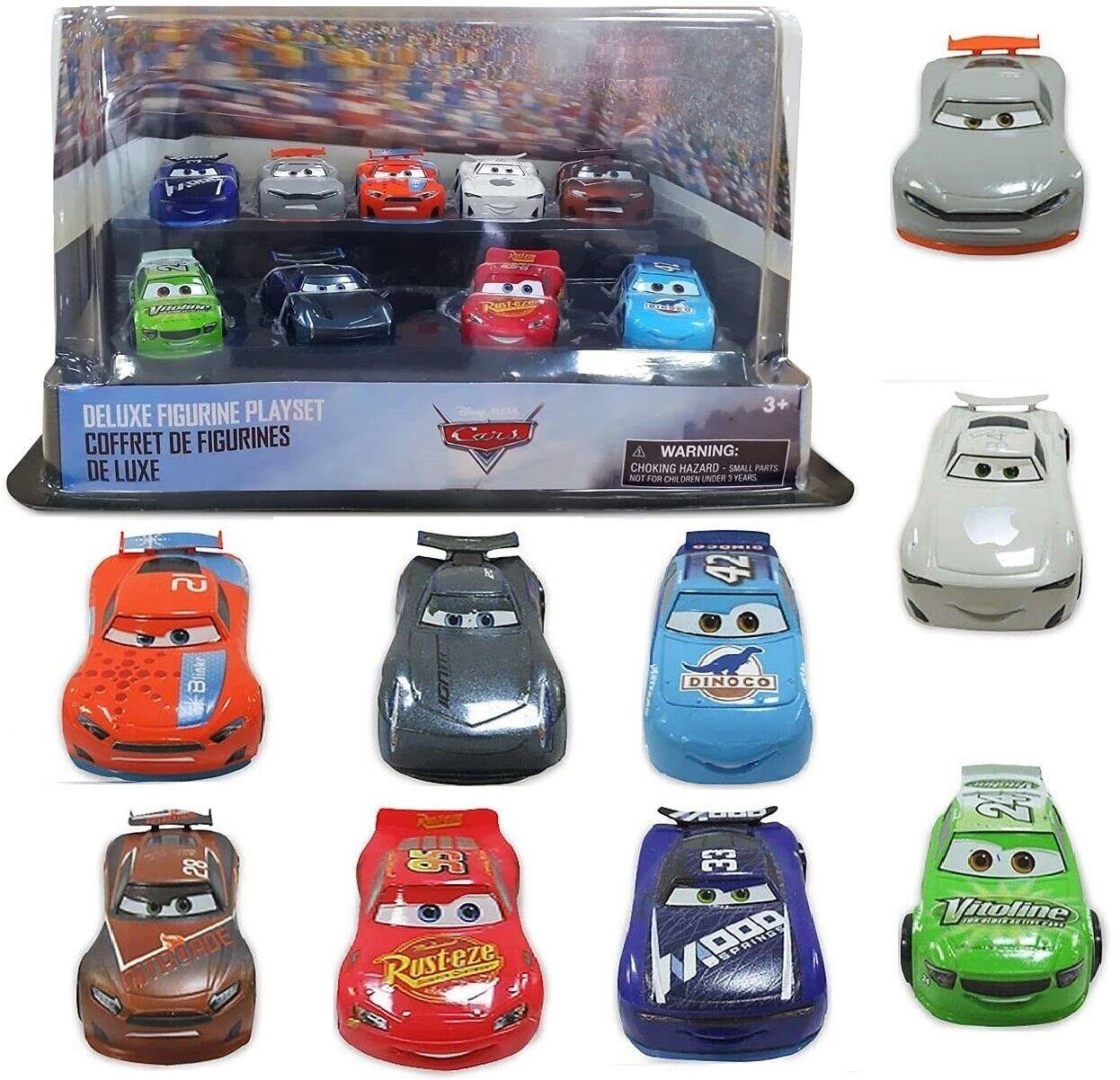 Disney Pixar Cars Deluxe Figure 9 Cars Playset Lightning McQueen Jackson Storm