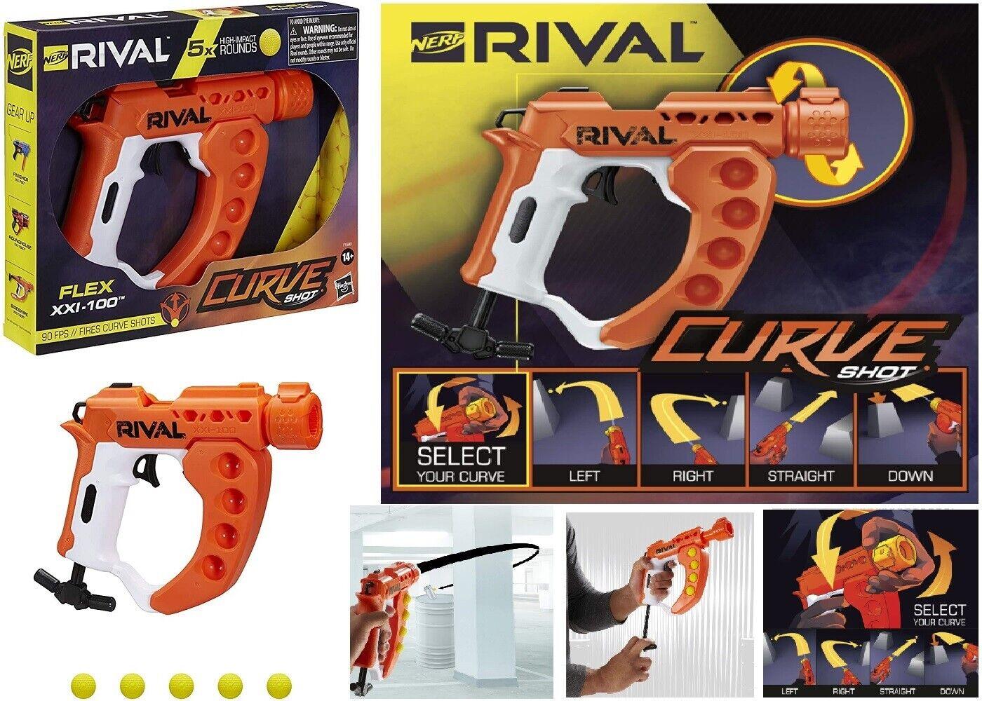 NERF Rival Curve Shot Flex XXI-100 Blaster Fire Rounds Ages 14+ Toy Gun Play Fun