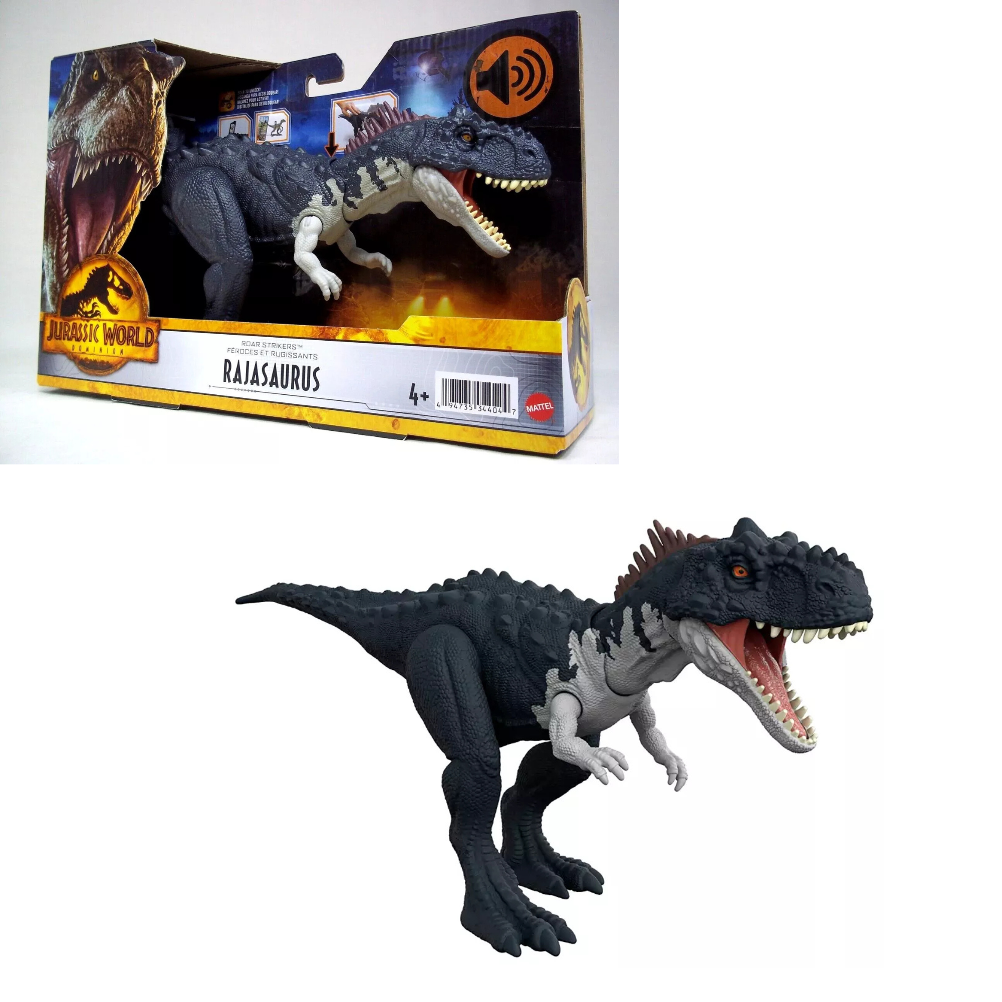 Jurassic World Roar Strikers Rajasaurus 2 Dinosaur Ages 4+ New Toy Sound and Attack Action
