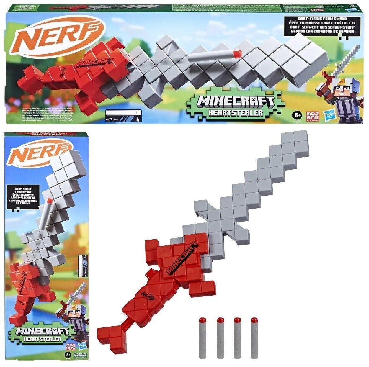 NERF Minecraft Heartstealer Toy Sword Includes 4 Elite Foam Darts Blast Game Fun