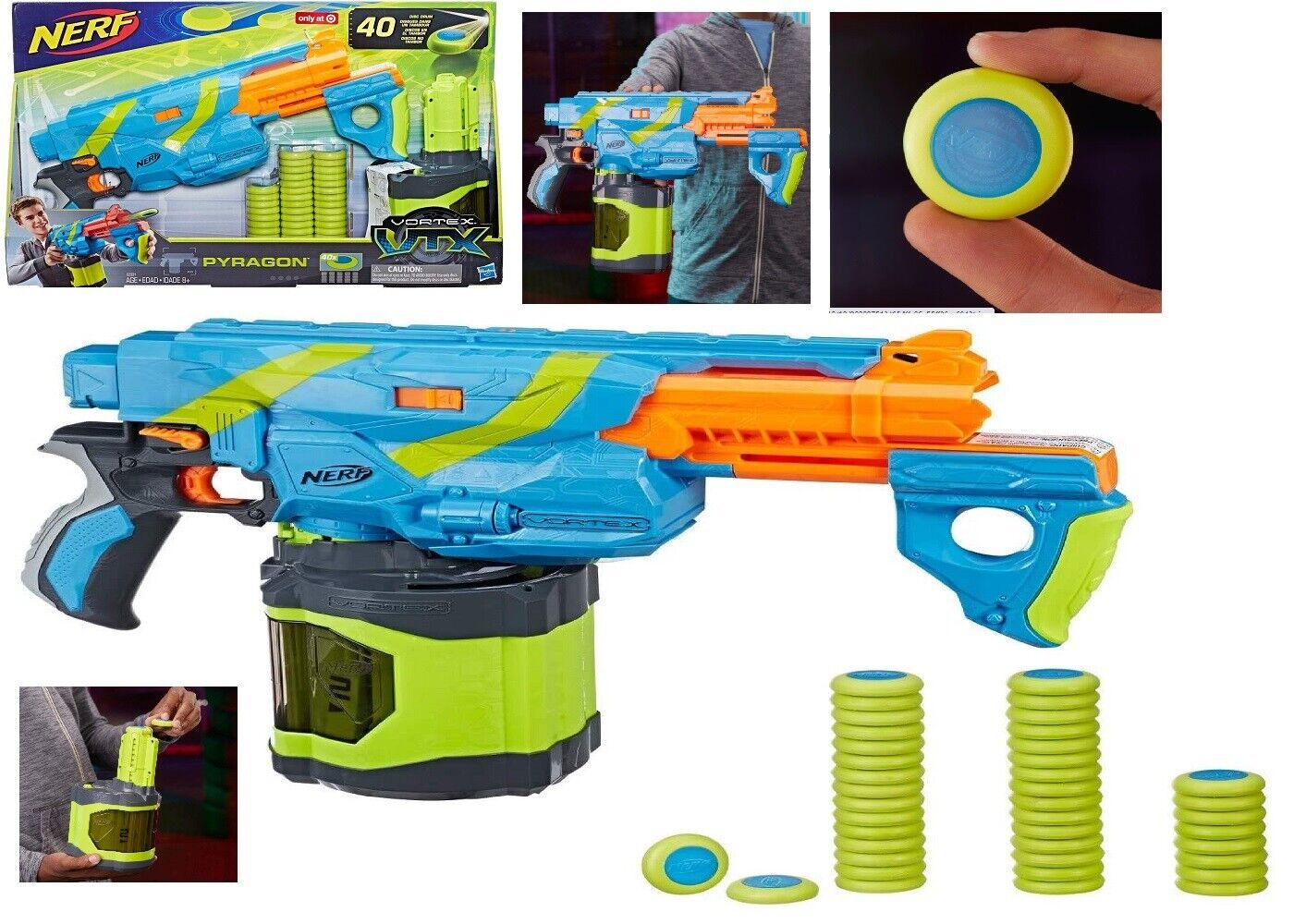 NERF Vortex VTX Pyragon With 40 Discs Ages 8+ Toy Blaster Gun Disc Drum Play