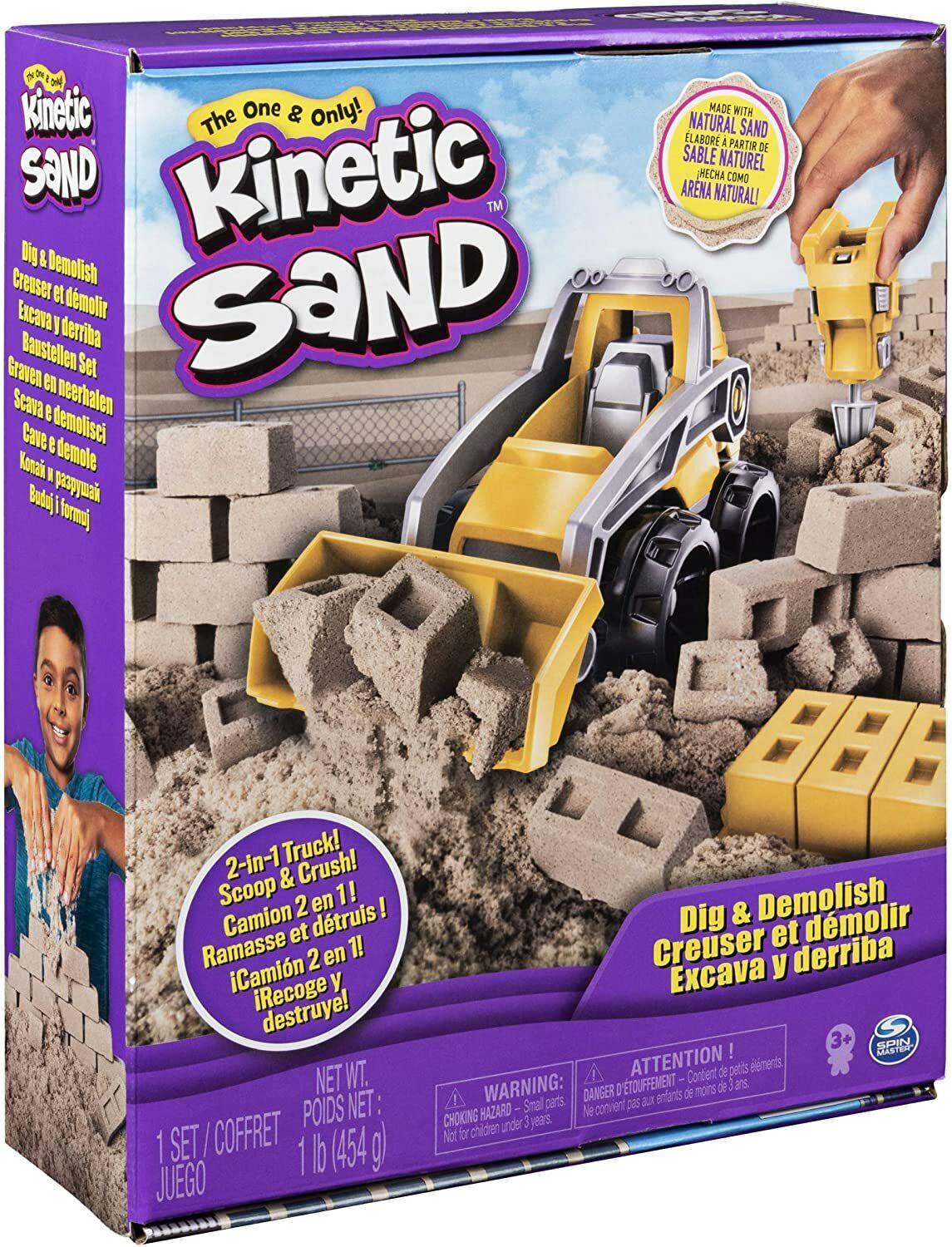 Kinetic Sand Dig Demolish Truck Playset Ages 3+ Toy Play Gift Dig Scoop Crush