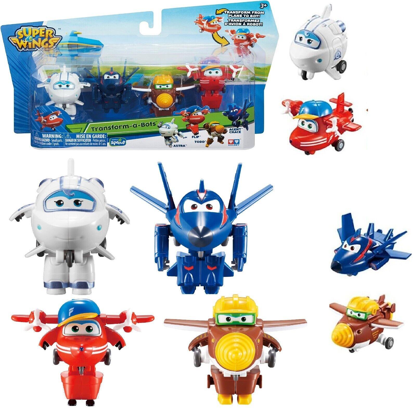 Genuine Super Wings 4 Pack Transform-A-Bots Flip Todd Agent Chase Astra Plane