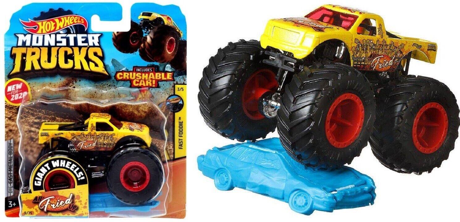 Hot Wheels Monster Fried Up Jam Truck with Crushable Car 1:64 Scale for ages 3+