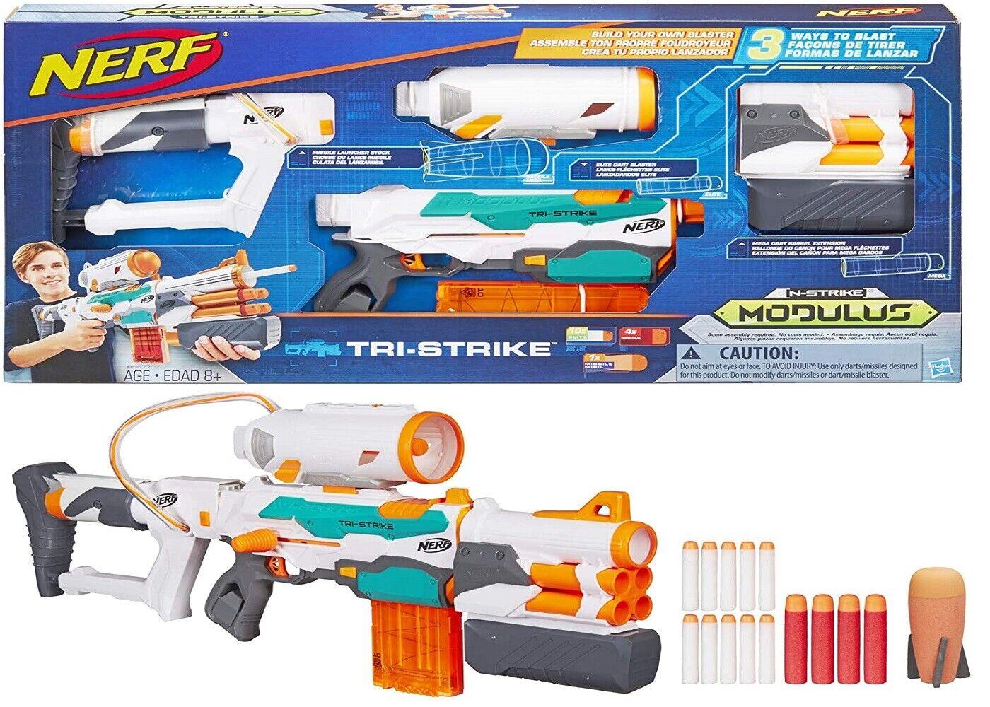 Nerf Modulus Tri-Strike 3 Ways Blaster Age 8+ Toy Gun Fire Play Missile Launcher