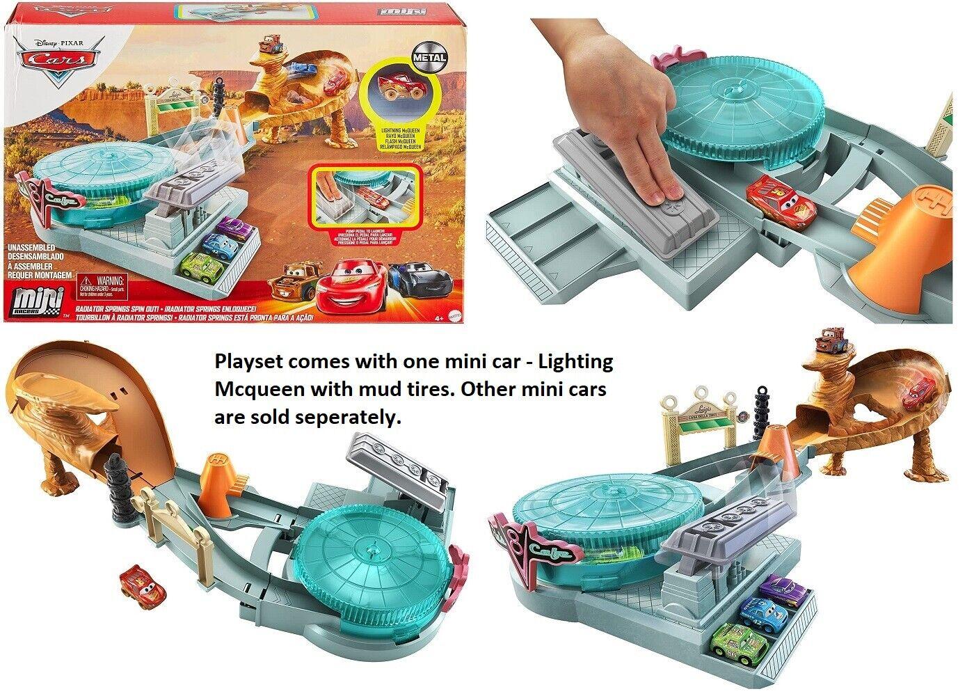 Disney Cars Mini Racers Radiator Springs Spin Out Lightning Mcqueen Track Car