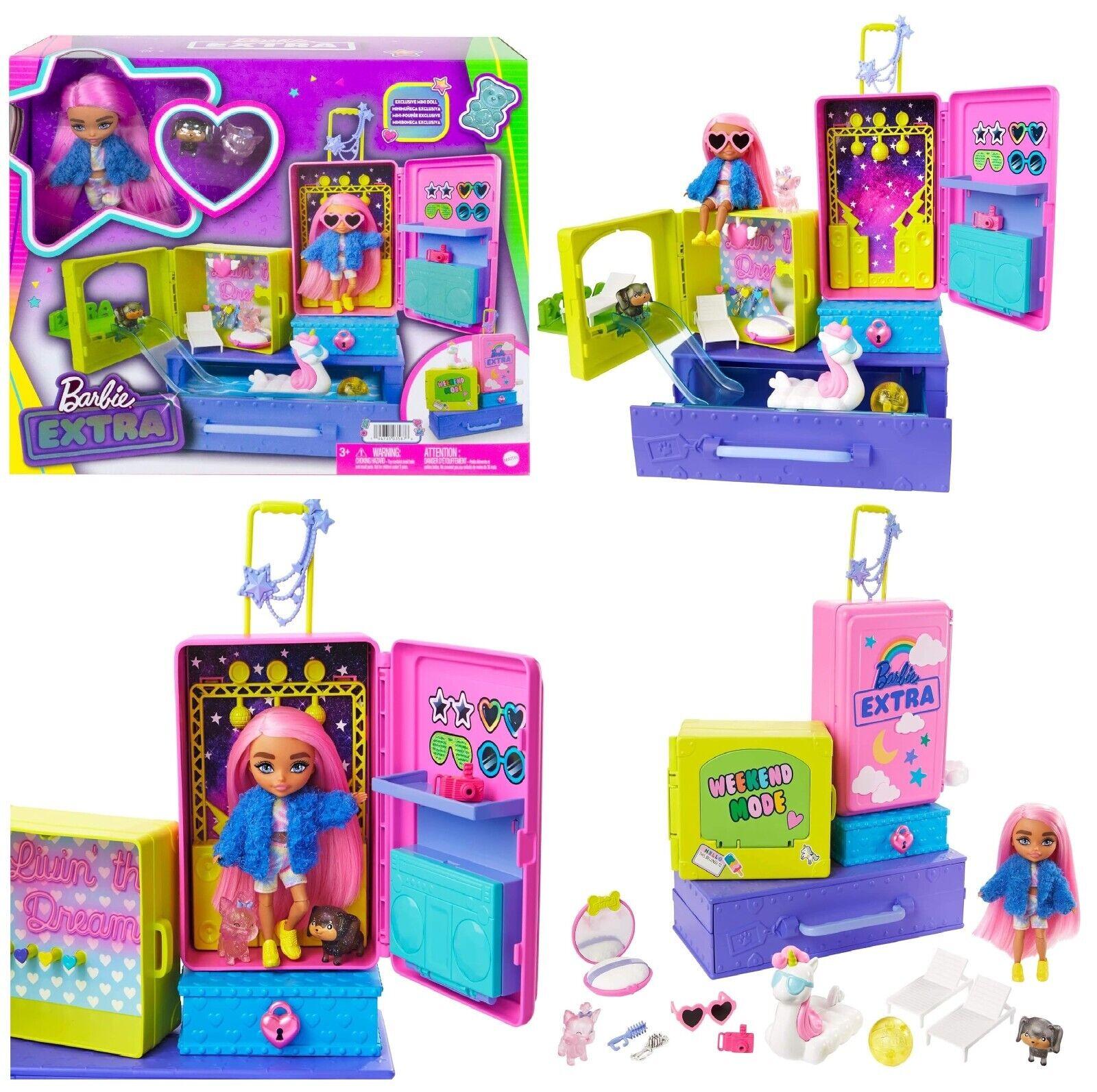 Barbie Extra Pets Minis Travel Playset 2 Pet Puppies Exclusive Doll Slide Pool