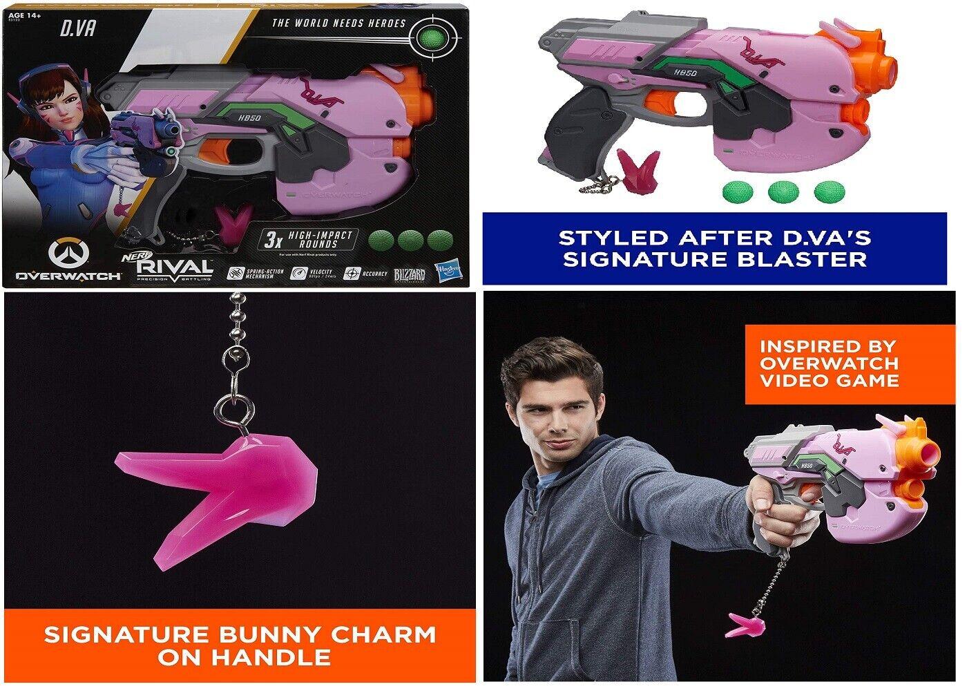NERF Rival Overwatch D.VA Blaster 3 Overwatch Rounds Ages 14+ Toy Gun Fire Fight