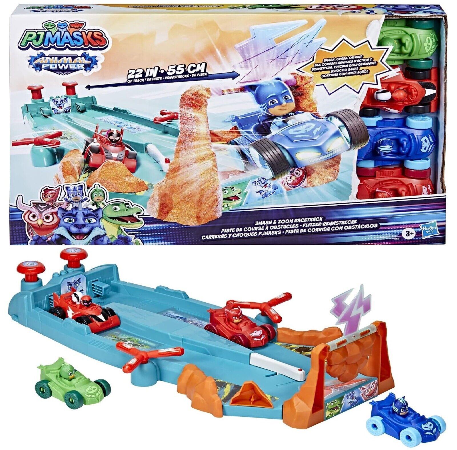 PJ Masks Animal Power Smash and Zoom Race Track Preschool Toy with 4 Cars Play