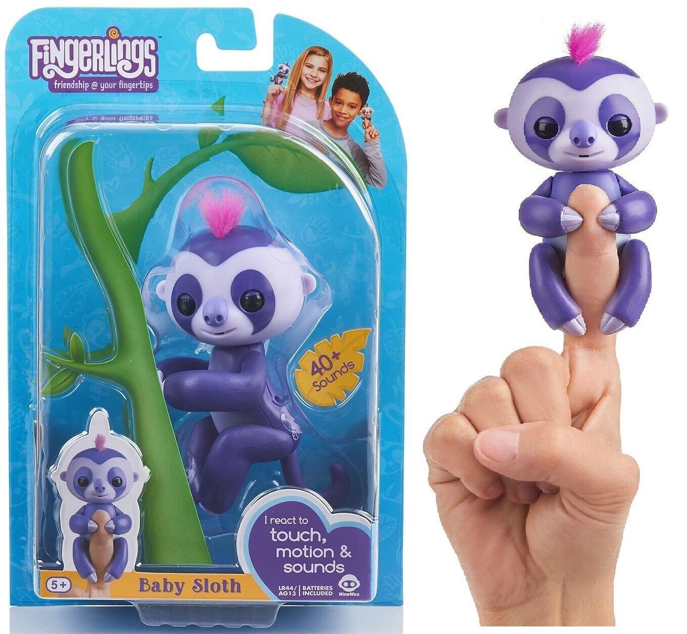 WowWee Fingerlings Baby Sloth Marge Purple Interactive Toy Pet