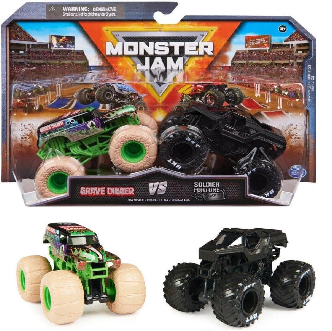 Monster Jam 2 Pack 1:64 Scale Trucks Ages 3+ New Toy GraveDigger SoldierFortune