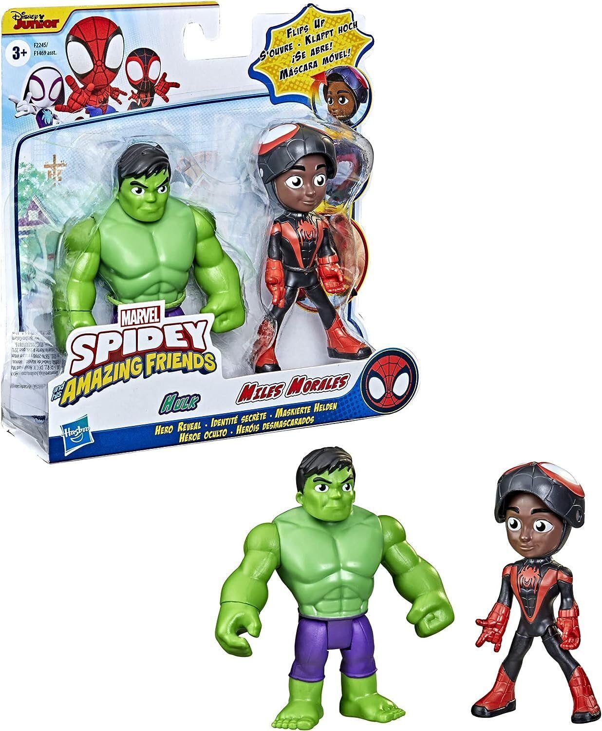 Marvel-Miles Morales & Hulk- His Amazing Friends Hero Reveal 2-Pack Ages 3+ Spiderman Hulk