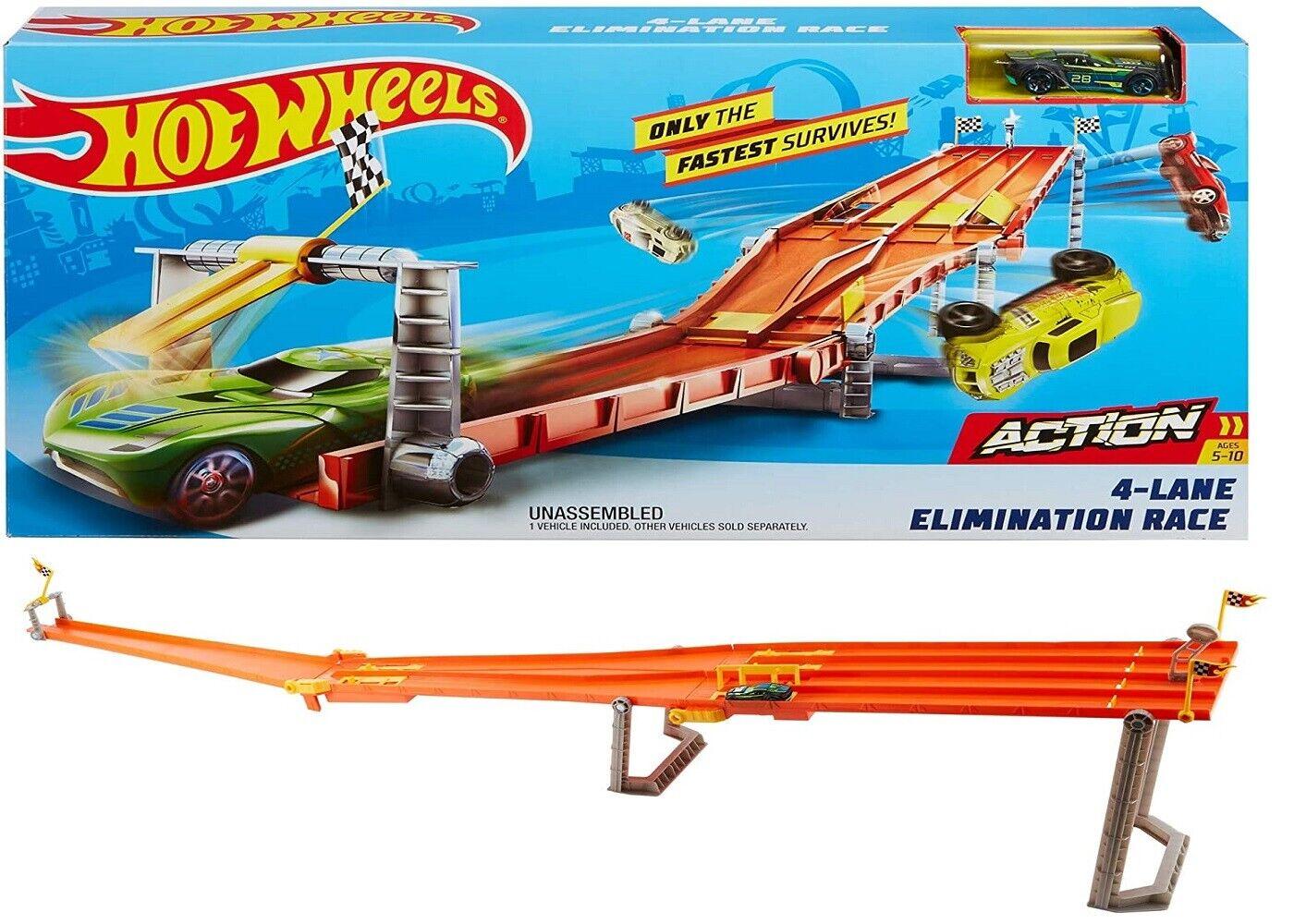 Hot Wheels 4 lane Elimination Race Track Set Ages 5+ Toy Car Play Gift Fold Cars