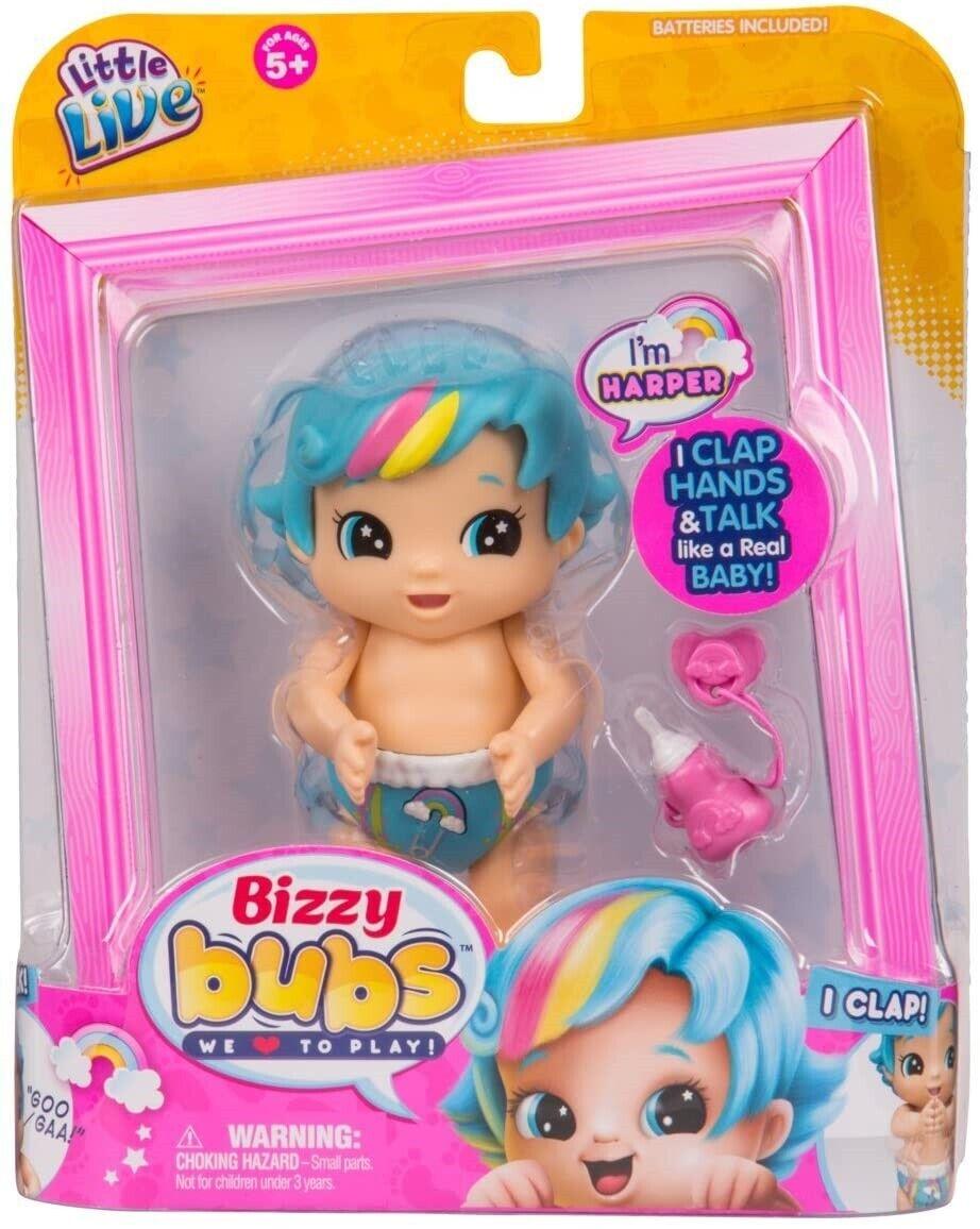 Little Live Babies Harper Bizzy Bubs Clap Baby for Ages 5+ with Toy Feeder Bottle