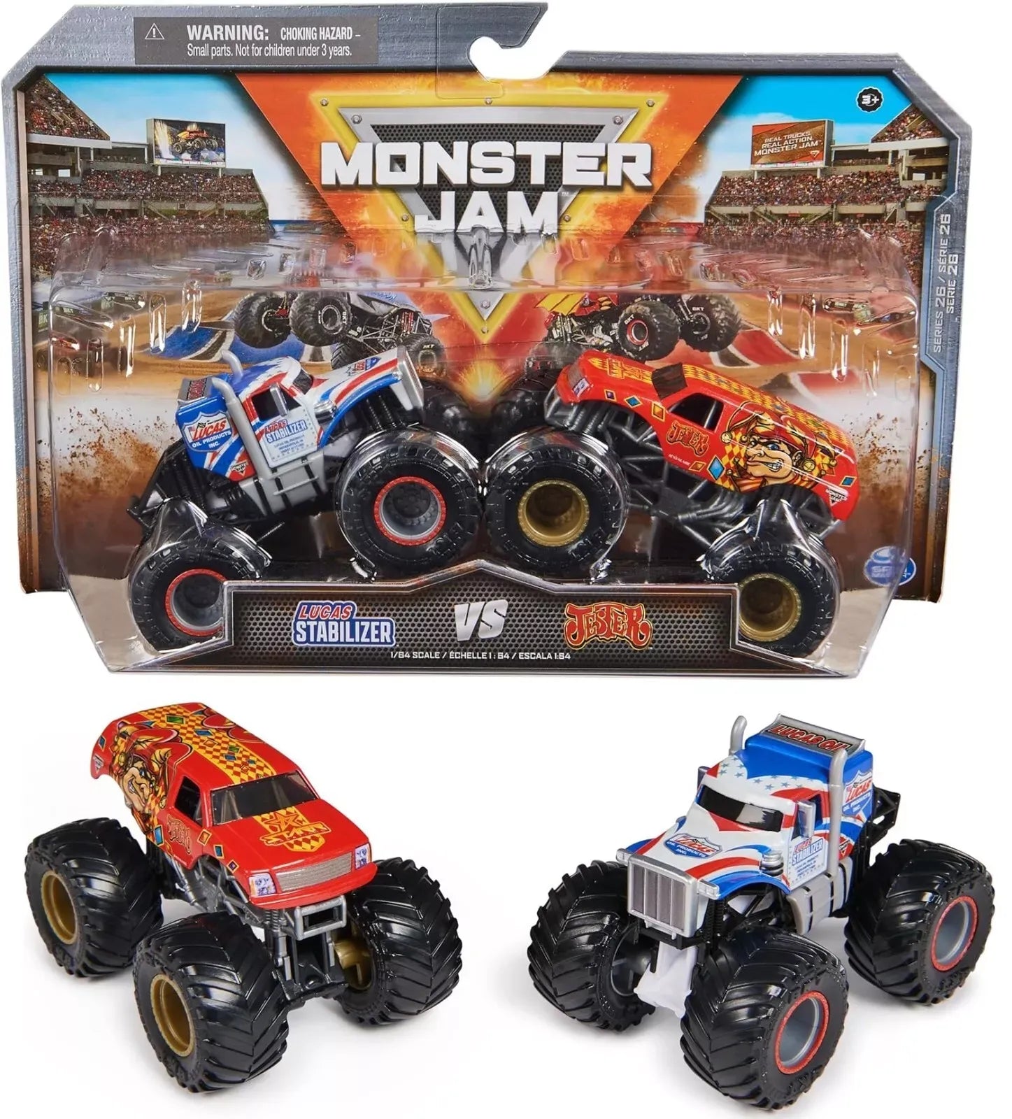 Monster Jam 2 Pack 1:64 Scale Trucks Ages 3+ New ToyLucas Stabilizer VS Jester