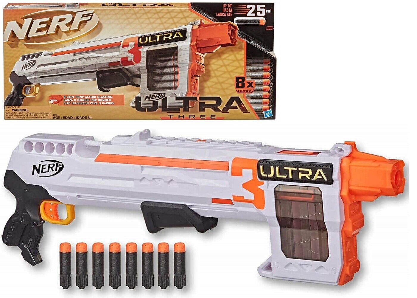 Nerf Ultra Three Pump Action Blaster 8 Darts Ages 8+ Toy Gun Fire Blast Game Fun