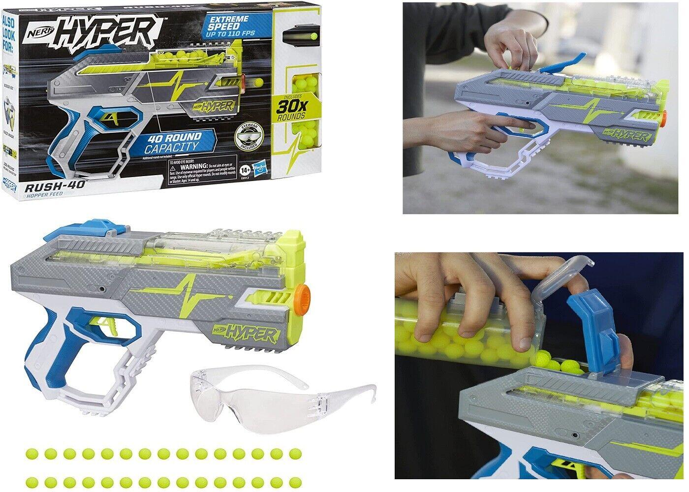 NERF Hyper Rush-40 Pump Action Blaster 30 Hyper Rounds with Eyewear Gun Toy Fire