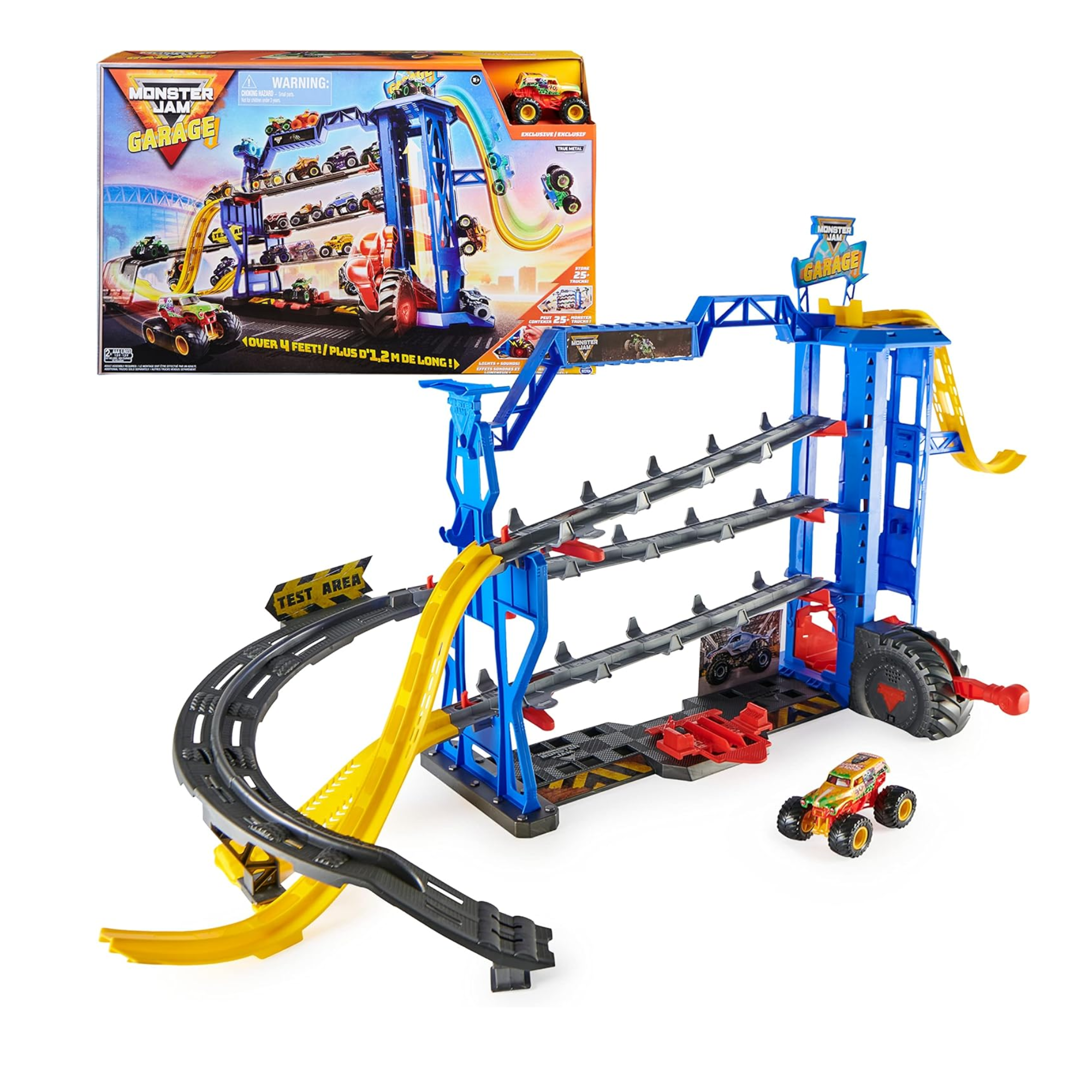 Monster Jam Garage Playset Grave Digger Storage Lights Sounds Kids Ages 3+