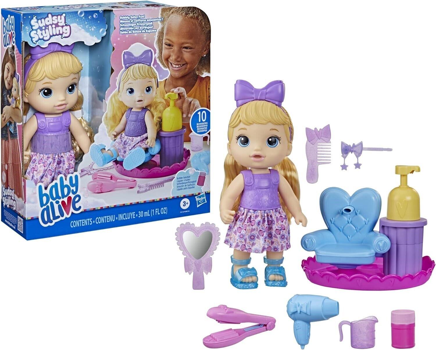 Baby Alive Sudsy Styling Doll 12-Inch New Toy Salon Chair Blonde Hair Play