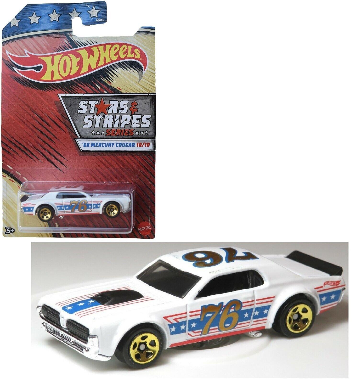 Hot Wheels 1:64 Antique Stars & Stripes 3+ Toy-Mercury Cougar 1968- Race Car History Plymouth Camaro