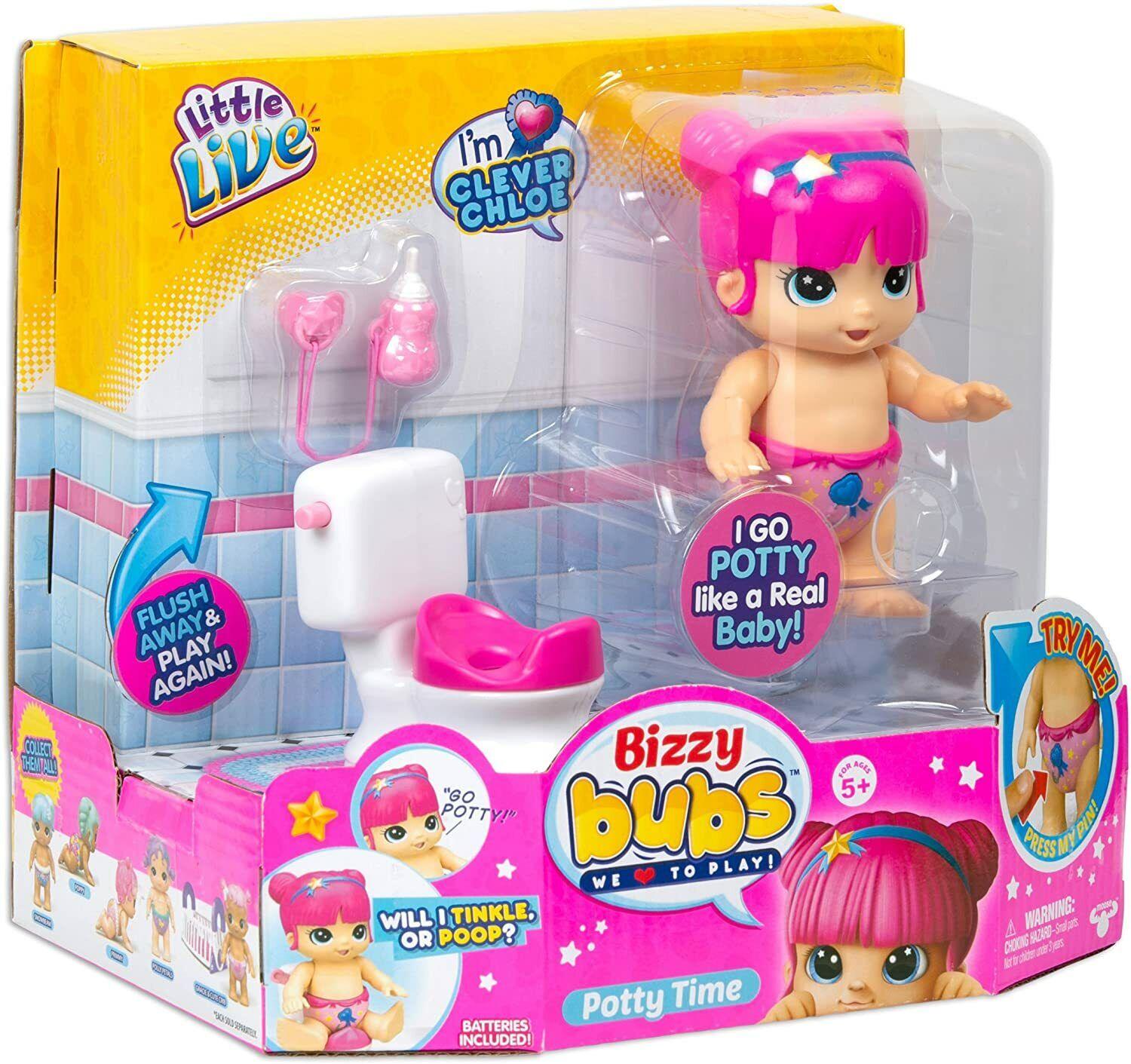 Little Live Babies Chloe Potty time Bizzy Bubs Clap Baby for Ages 5+ with Toy Feeder Bottle