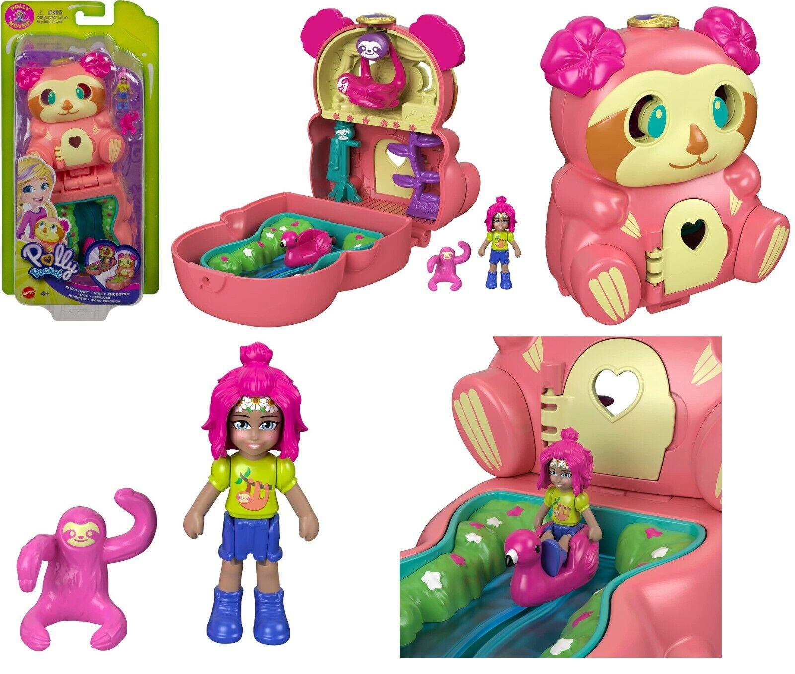 Polly Pocket Flip & Find Sloth Panda Fox Compact Ages 4+ Toy Doll Surprise House
