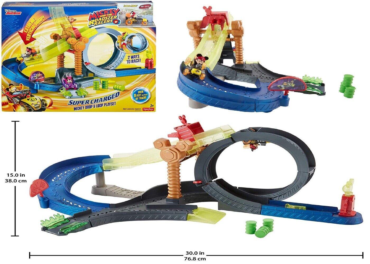 Fisher Price Disney Mickey Mouse Roadster Racers Super Charged Car Race Track