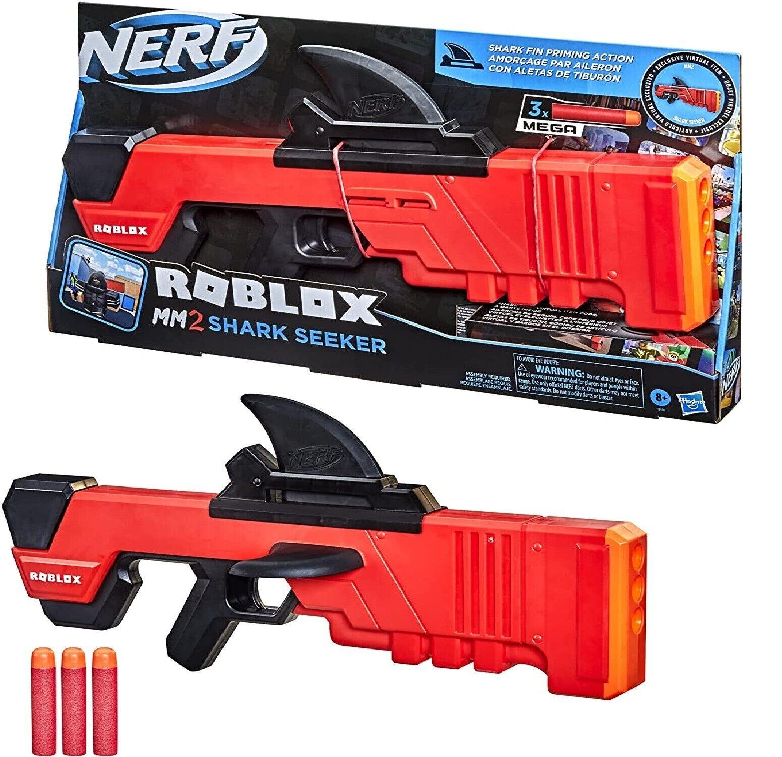 NERF Roblox MM2 Shark Seeker Dart Blaster Shark-Fin Priming Mega Darts Gun Fire