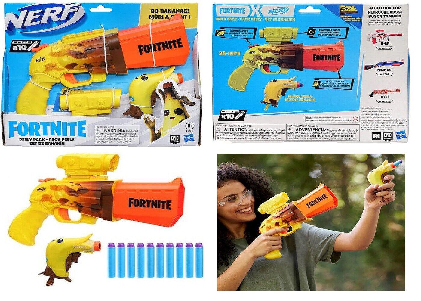 NERF Fortnite Peely Pack SR Ripe Go Bananas Blasters Ages 8+ Toy Fire Gun Fight