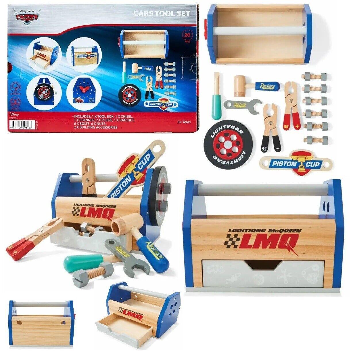 Disney Pixar Wooden Toys 20 Pieces Cars Tool Set Workshop Repair Car Play Gift