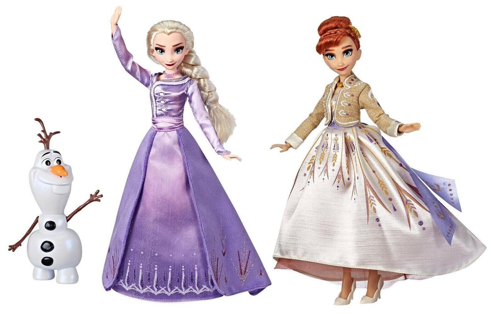 Disney Frozen Elsa, Anna, and Olaf Fashion Doll Set with Dresses and Shoes Toy