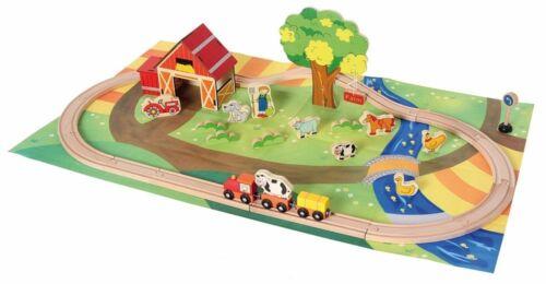 Wooden Railway Set Toy 45 Piece Wood Train Bino Country Side Ages 3+ New Toy Fun