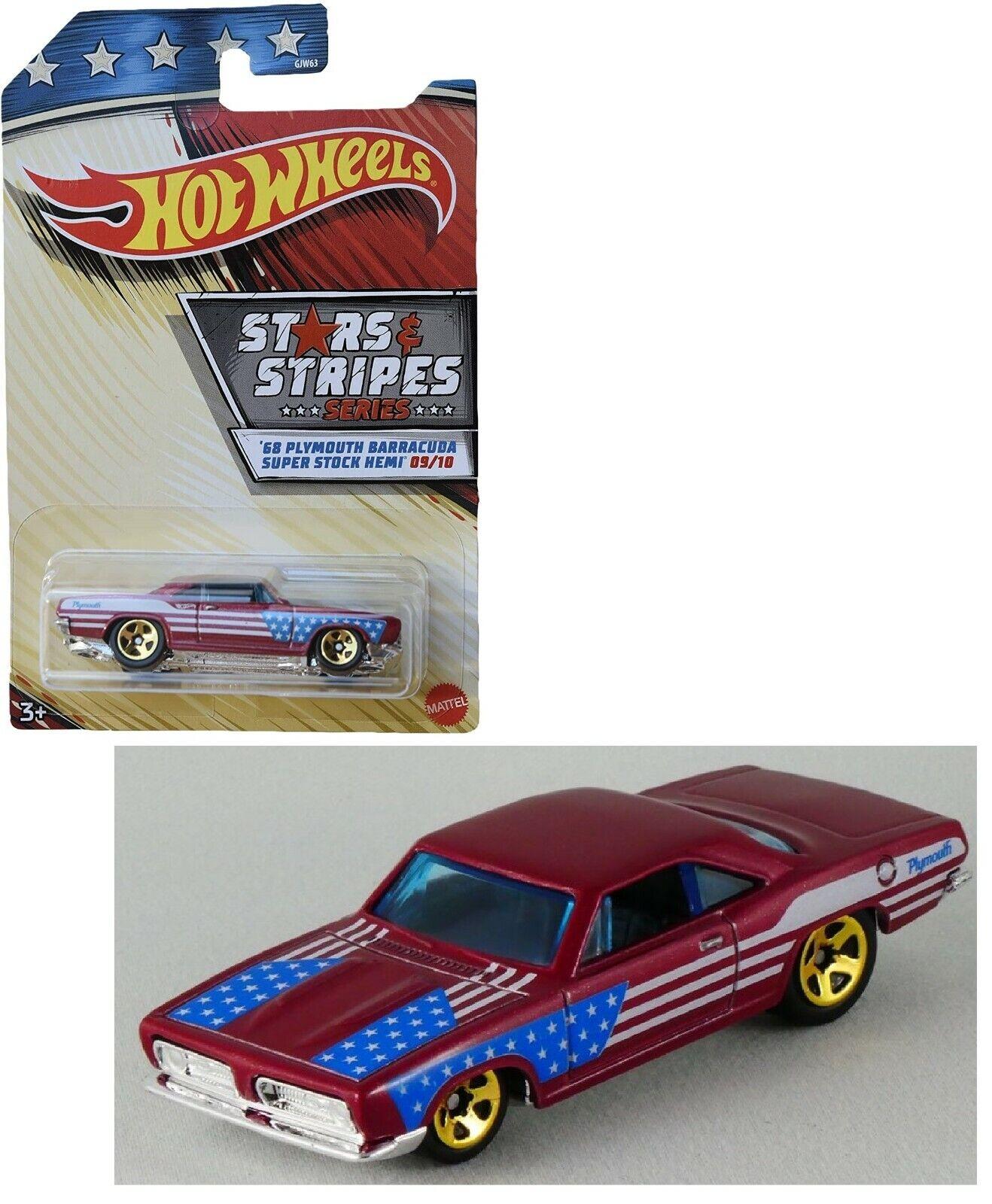 Hot Wheels 1:64 Antique Stars & Stripes 3+ Toy- Polymouth Barracuda 1968 race car-History Plymouth Camaro