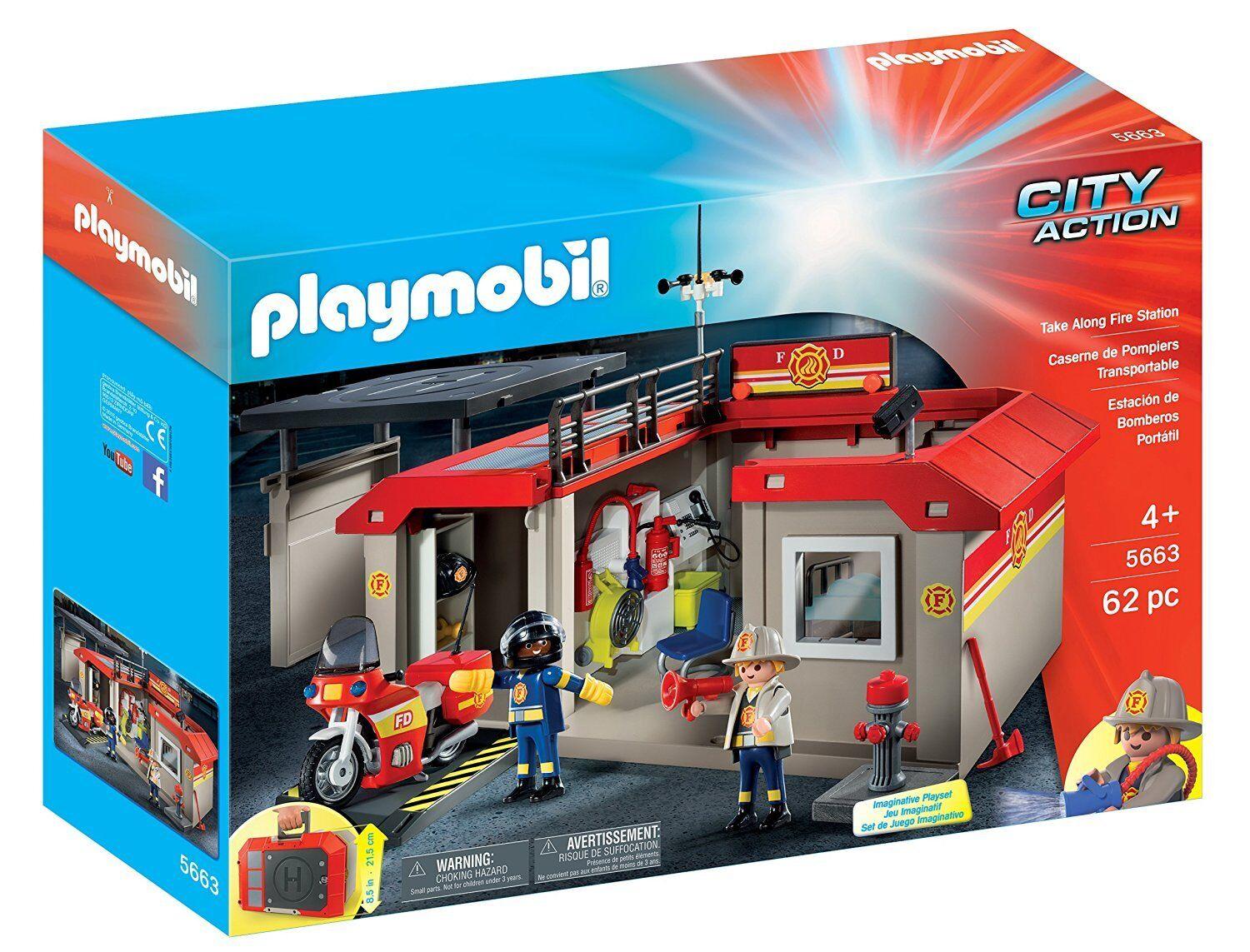 PLAYMOBIL 5663 Take Along Fire Station Playset Ages 4+ New Toy Play Boys Girls