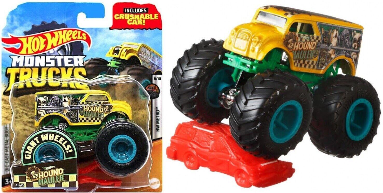 Hot Wheels Monster Hound Hauler Jam Truck with Crushable Car 1:64 Scale for ages 3+