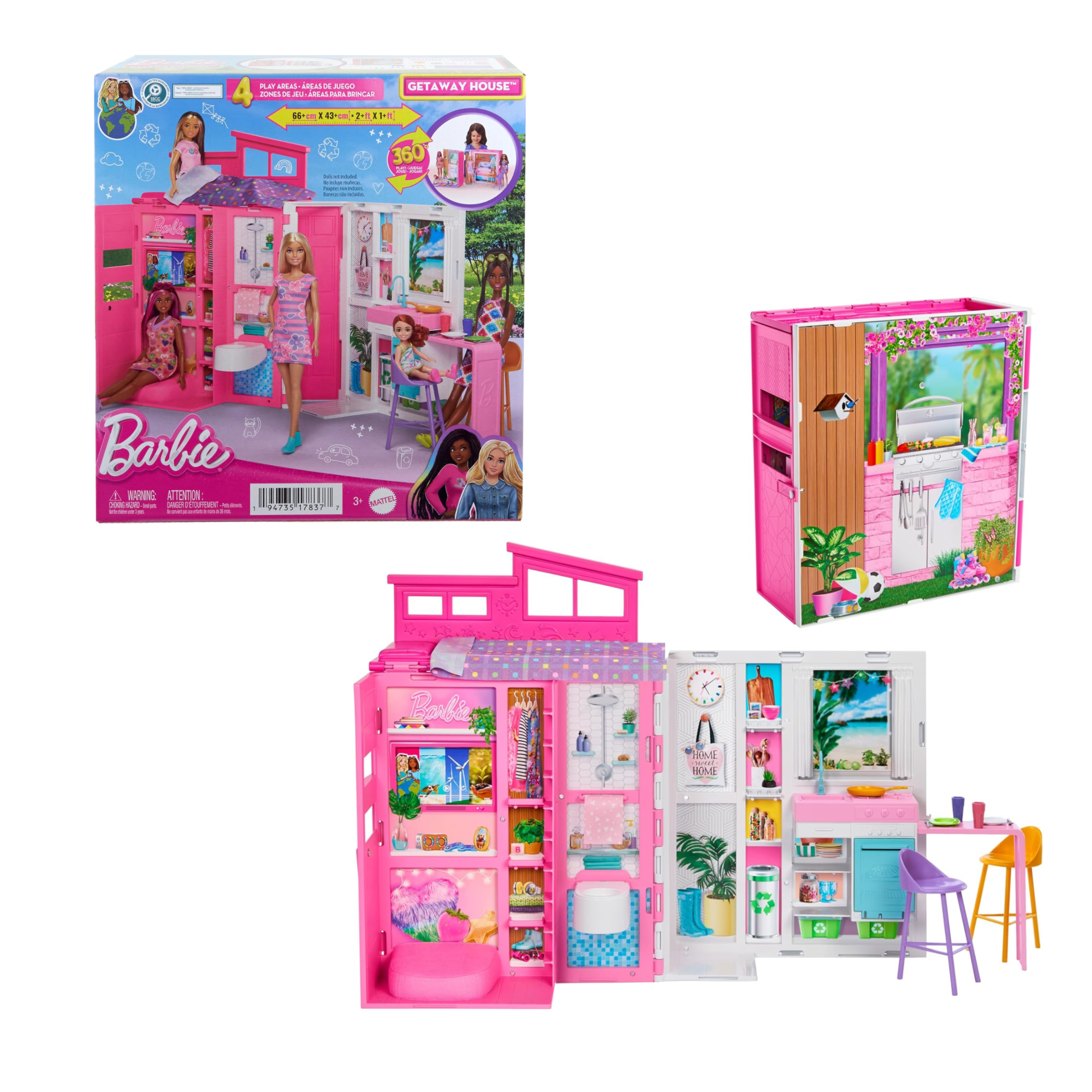 Barbie Doll House Playset Getaway House with 4 Play Areas Kitchen Bathroom Gift