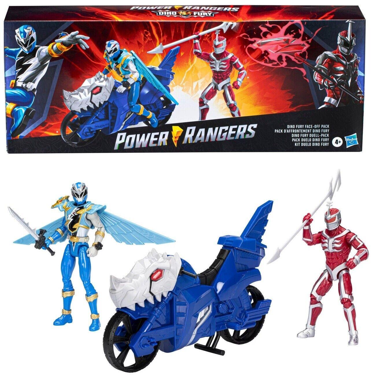 Power Rangers Dino Fury Face-Off Pack Blue Ranger and Vehicle Action Figure Play