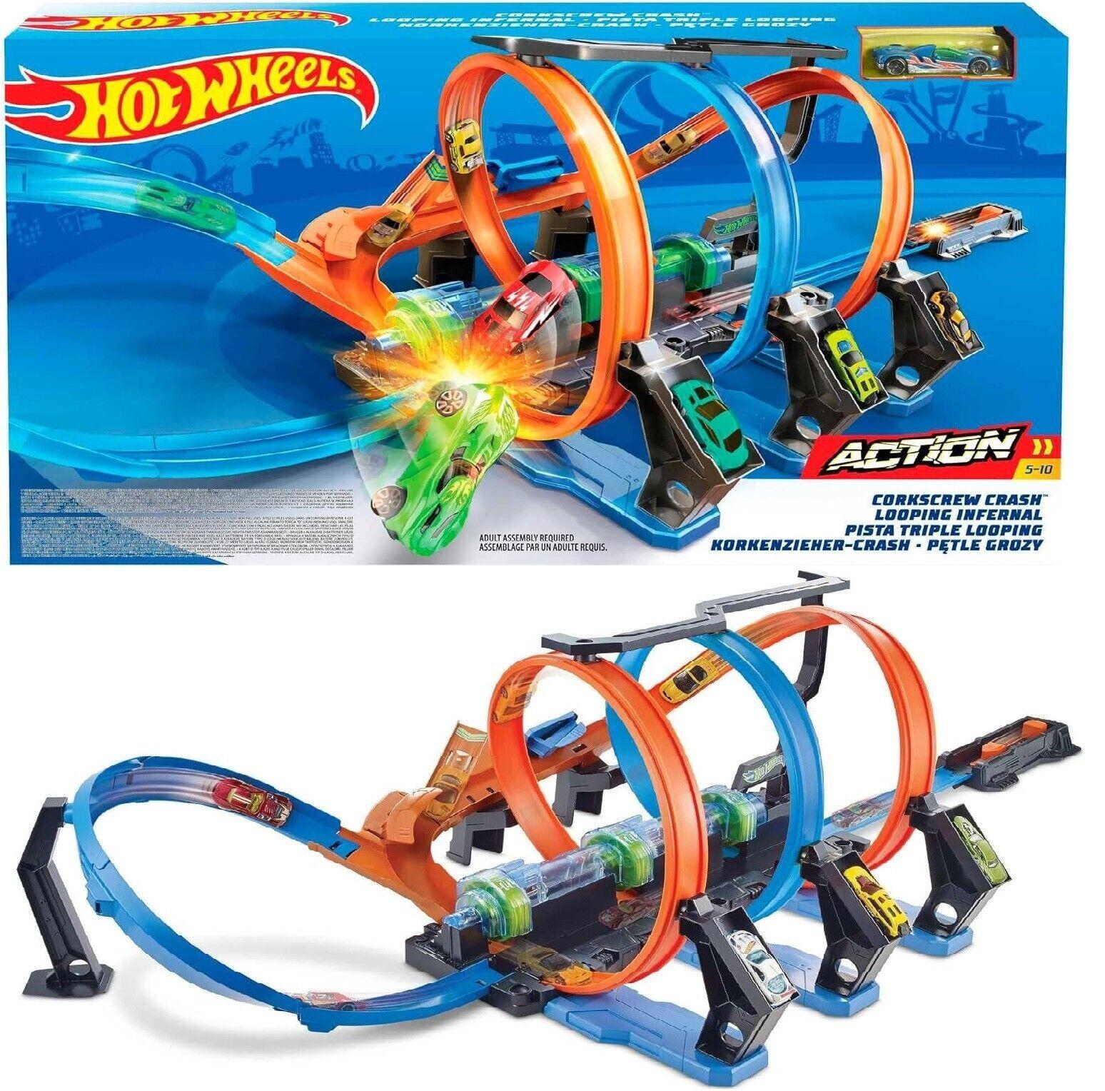 Hot Wheels Corkscrew Crash Track Motorized Boosters Ages 5+ New Toy Race Car