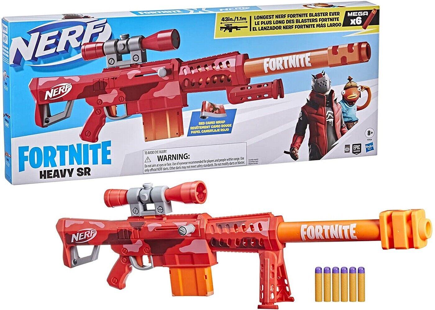 NERF Fortnite Heavy SR Big Blaster Scope 6 Mega Darts Ages 8+ Toy Gun Fire Play