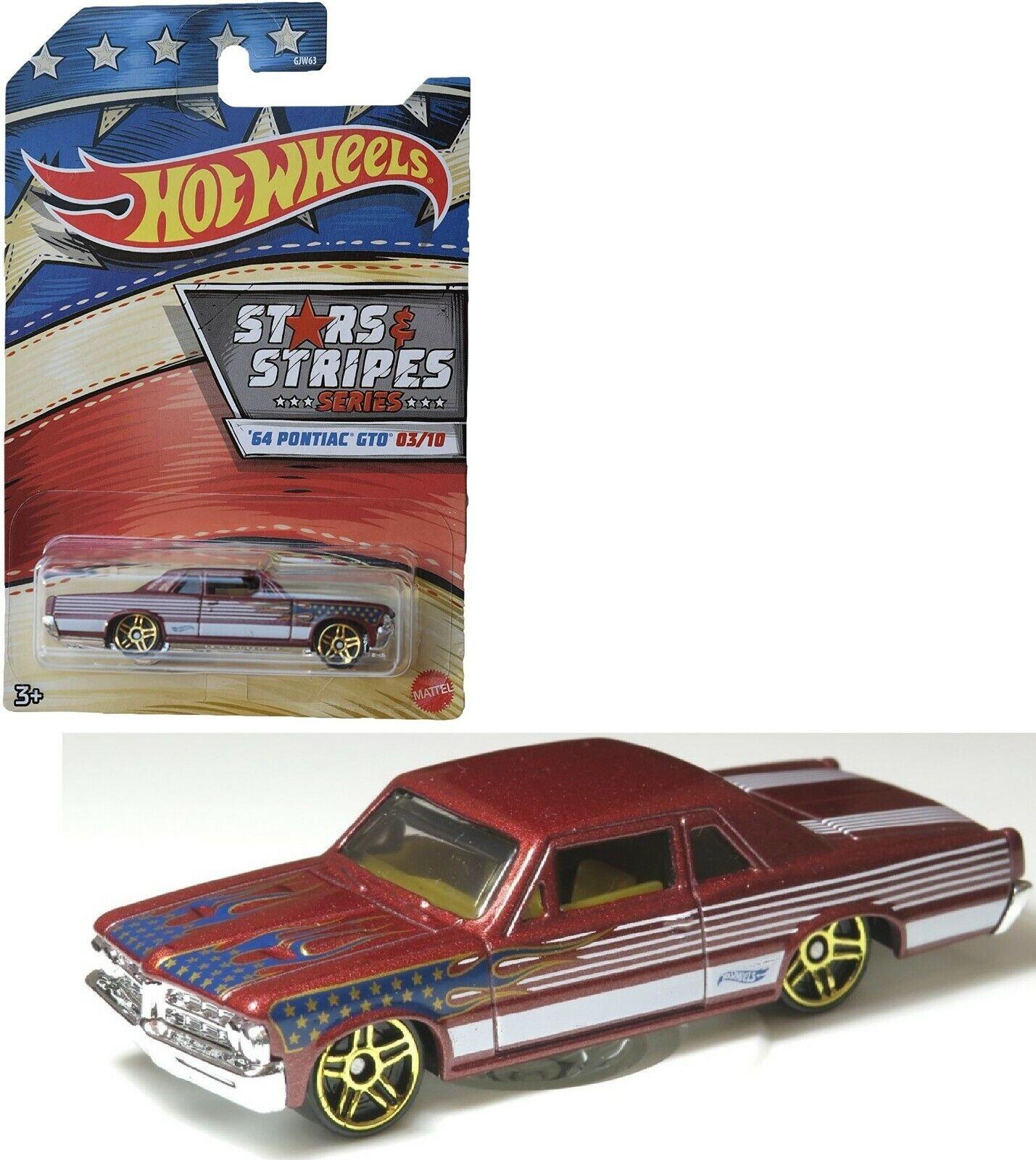 Hot Wheels 1:64 Antique Stars & Stripes 3+ Toy-1964 Pantiac GT- Race Car History Plymouth Camaro