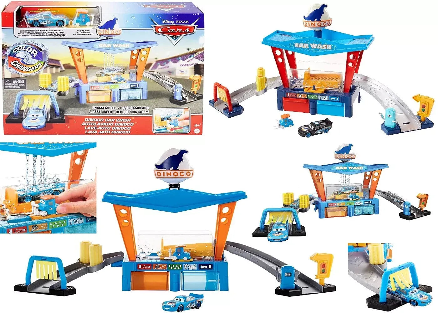 Disney Cars Color Change Dinoco Car Wash Playset Water Play Lightning Mcqueen