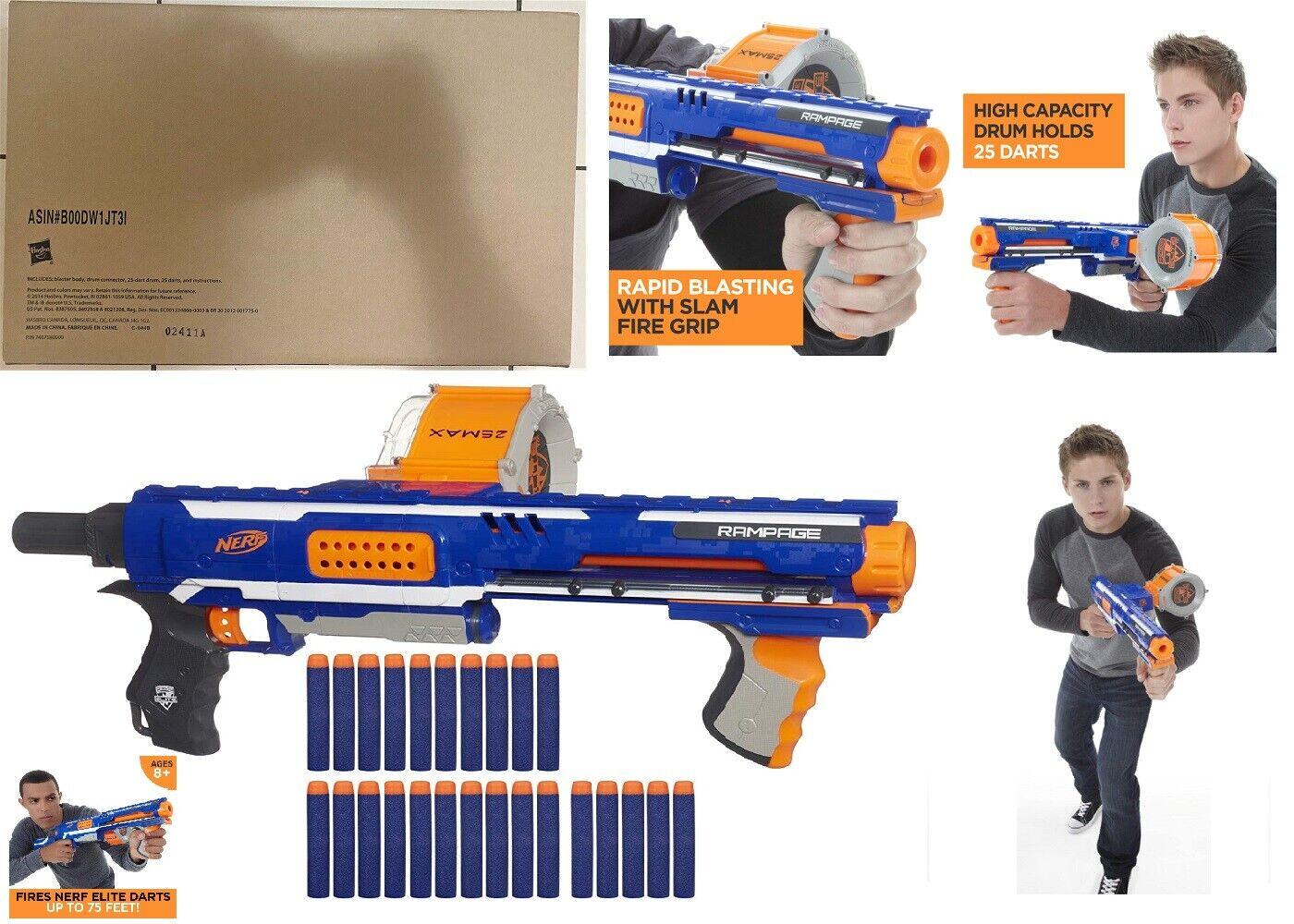 Nerf Rampage N-Strike Elite Toy Blaster 25 Dart Drum Slam Fire Ages 8+ Toy Gun