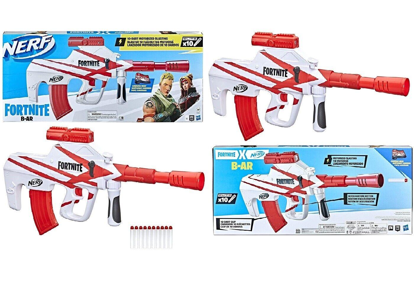 NERF Fortnite B-AR Motorised Blaster 10 Dart Clip Ages 8+ Toy Gun Fire Play Game