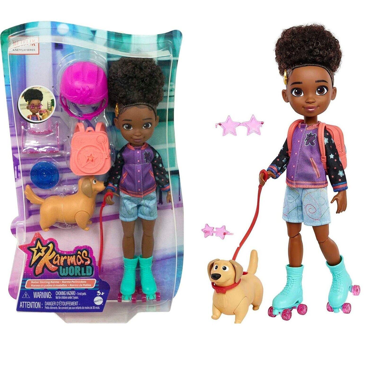 Karma World Roller Skating Doll Ages 3+ New Toy Skates Hat Dog Bag Sunglasses